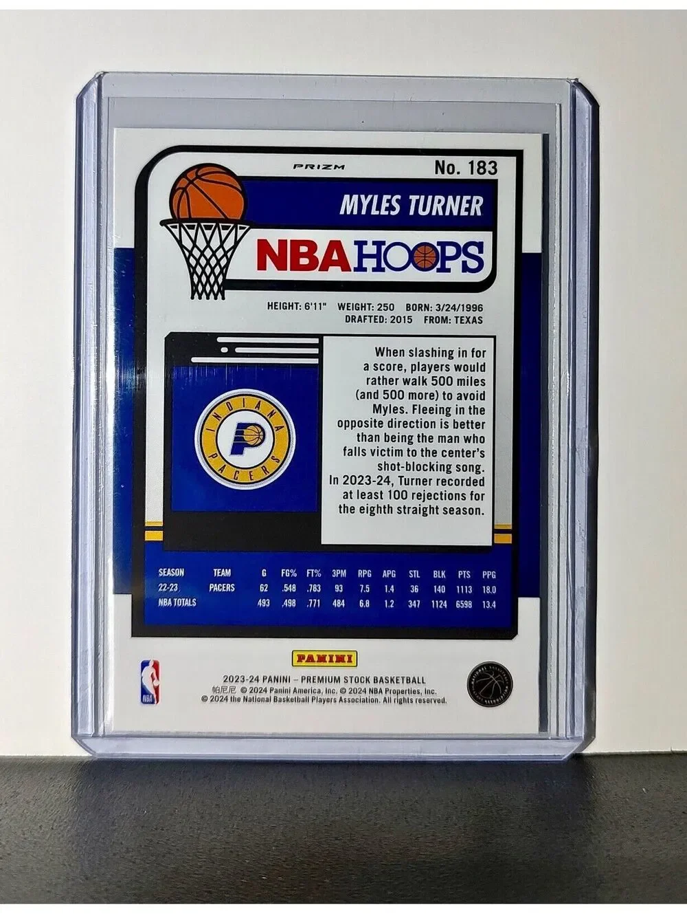 Myles Turner 2023-24 Panini Premium Stock NBA Hoops #183 Prizm Refractor Pacers